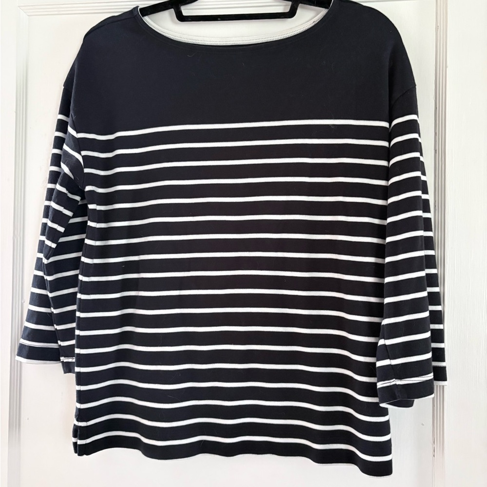 Lands’ End Boatneck Top Black and White- LNC